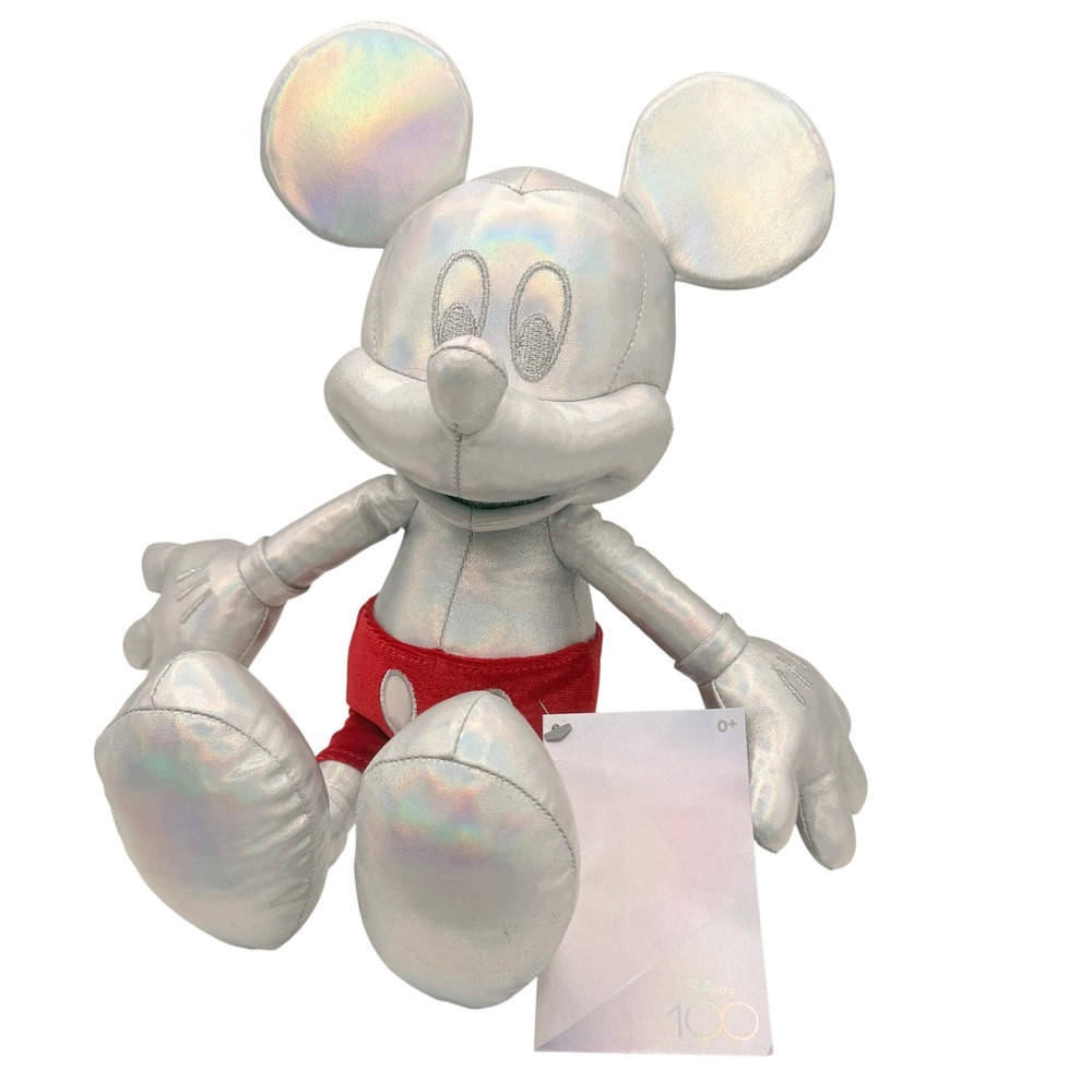Disney Silver Mickey Mouse 100th Anniversary Plush Iridescent Collector Toy